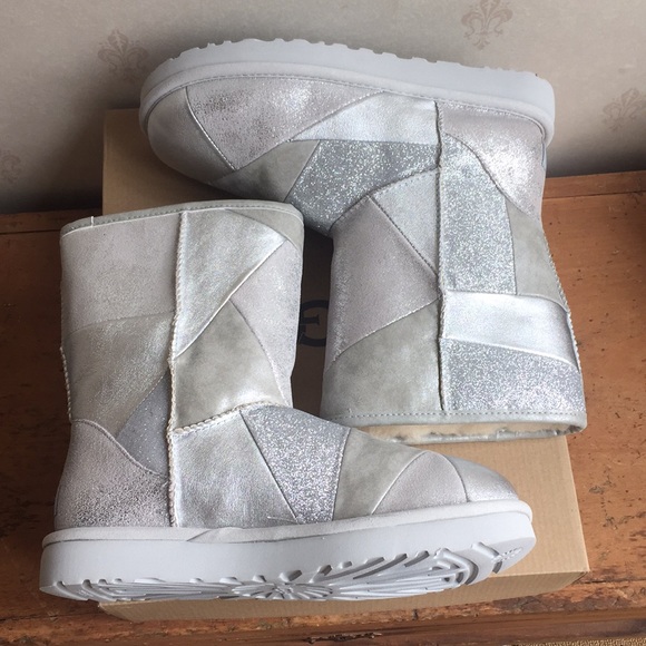 Ugg Classic Glitter Patchwork Boots Silver NEW - Picture 8 of 8